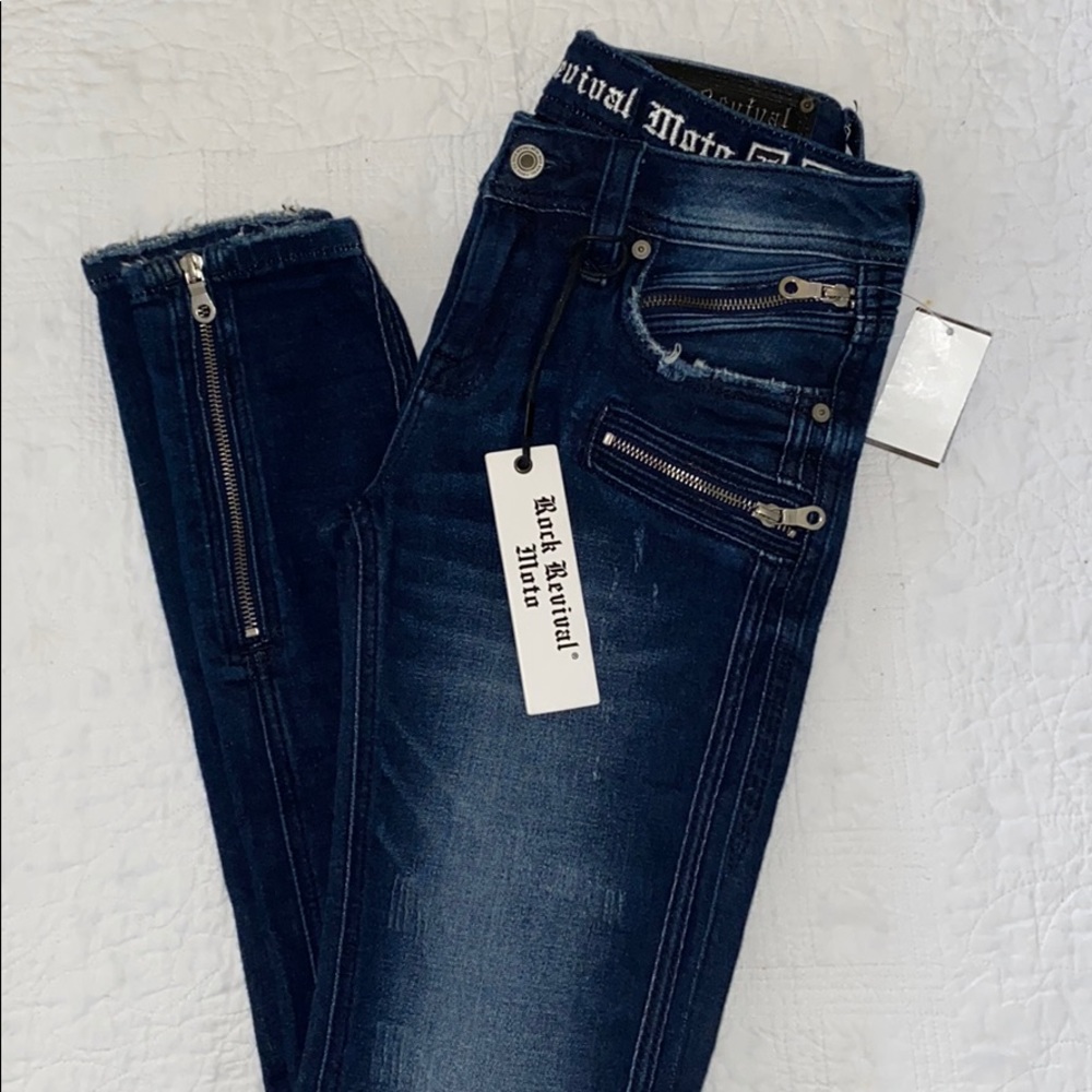 Rock Revival Camille Skinny Moto Distressed Jeans – Size 27 – Dark Wash - Picture 9 of 12